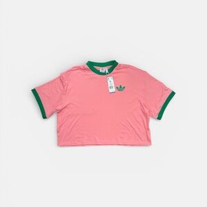 Adidas Women’s oversized Pink and Green Crop Top